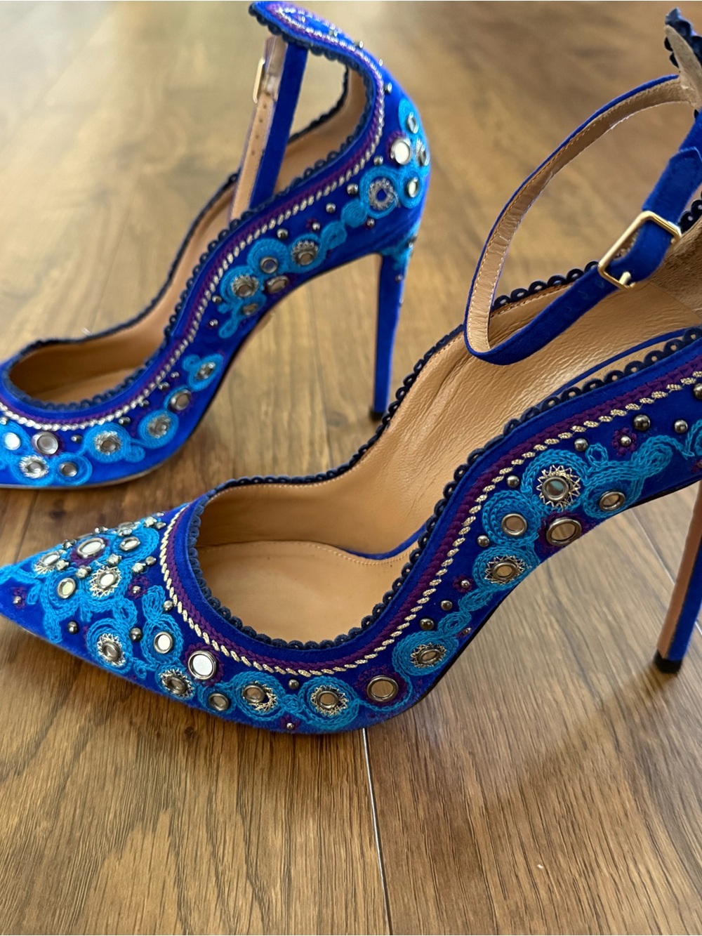 Blue Embellished High Heel Pumps - Women's Fashion